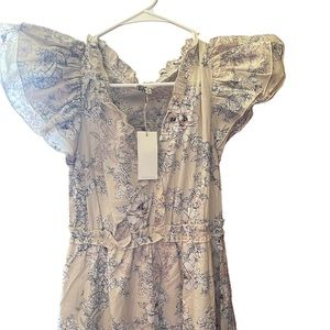 Moon River Floral Maxi Dress - Cream and Blue